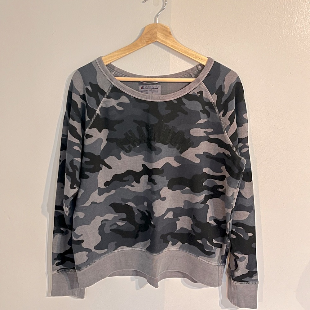 Black and Gray Camo Champion Crewneck Sweatshirt